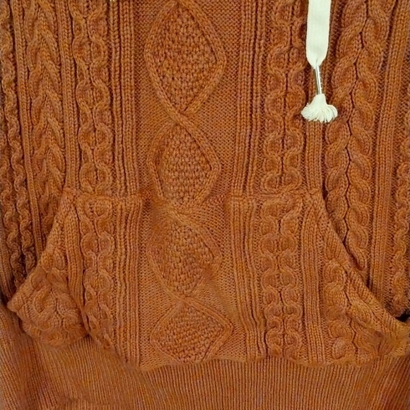 Vici Benjamin Hoodie Sweater Cable Knit Sweatshirt Sz Small Brown Beige Pocketed - Picture 5 of 10